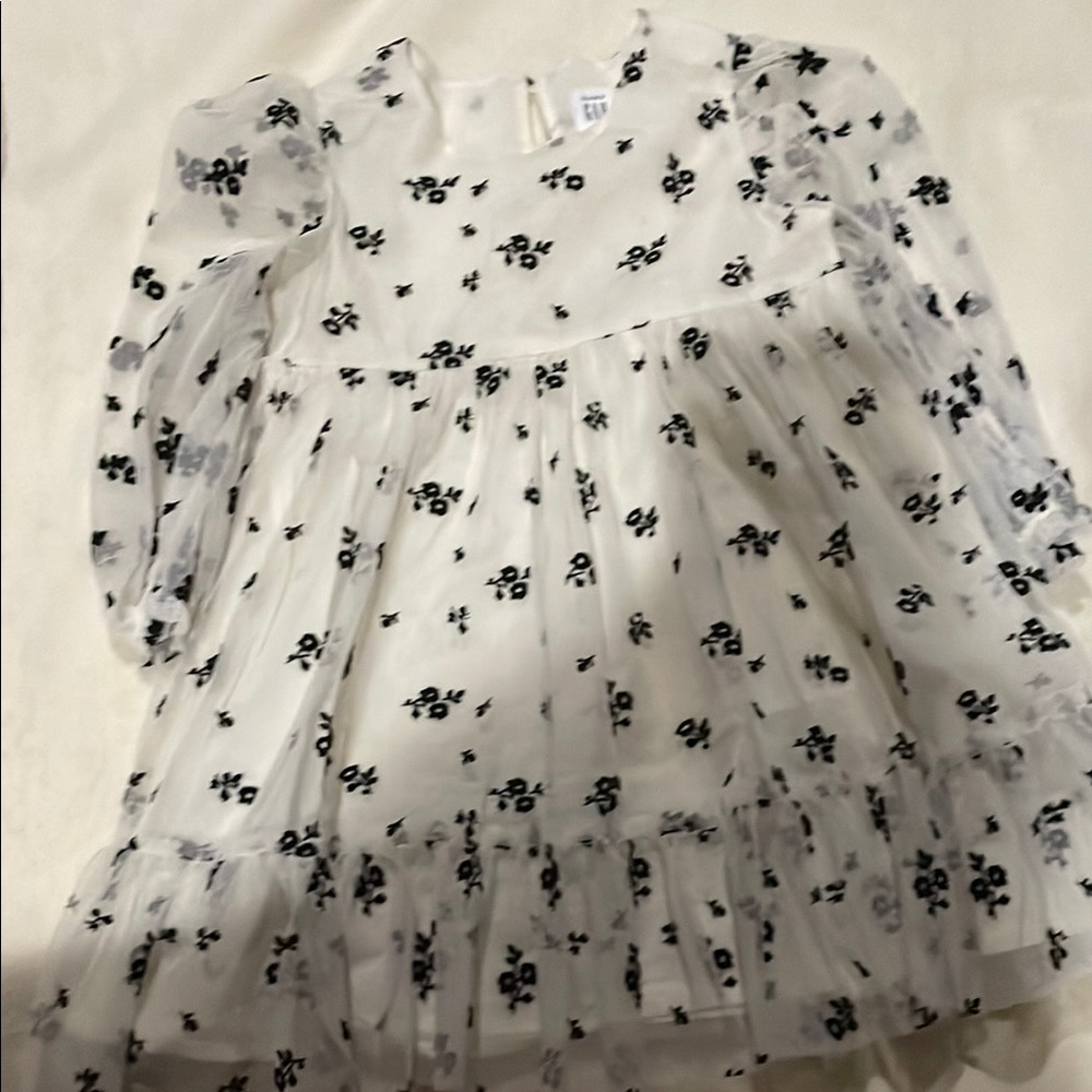 GAP White Dress with Black Floral Design